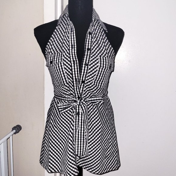 Denny Rose Black/Gray/White Gingham Halter - XS - Picture 1 of 2